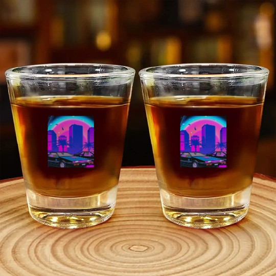 Vaporwave Car Synthwave City Shot Glasses