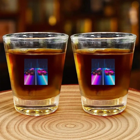 Vaporwave Car Synthwave City Shot Glasses