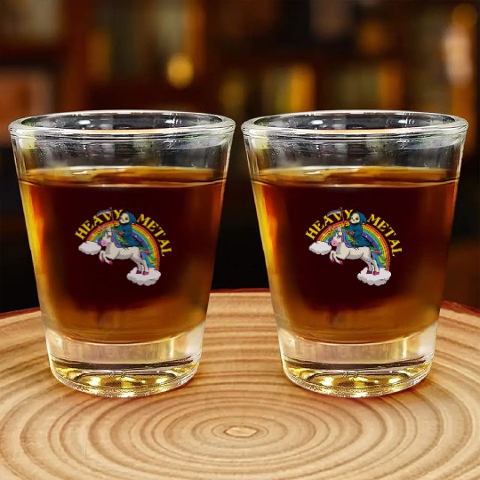 Skeleton Unicorn Rainbow Metal Music Heavy Rock Shot Glasses