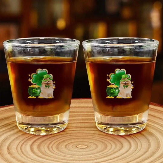 Pomeranian Dog Shamrock St Patricks Day Shot Glasses