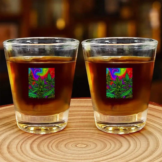 Psychedelic cannabis land Shot Glasses