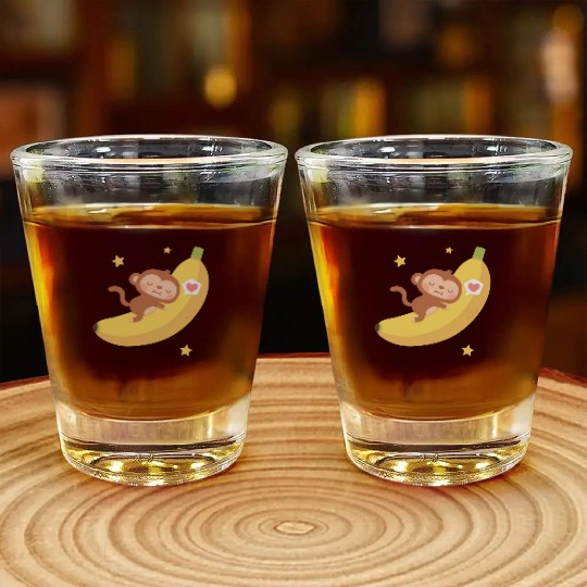 Cute Monkey Hugging Banana Moon Shot Glasses