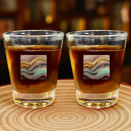 Pastel Pink Teal Agate Geode Stone Shot Glasses