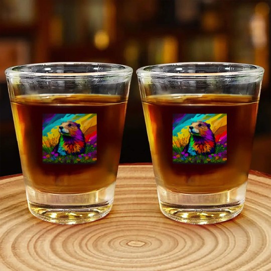 multicolor groundhog.groundhog day ,groundhog gift Shot Glasses