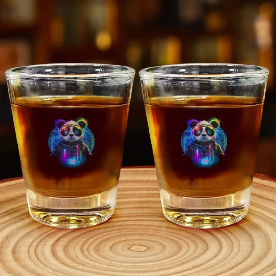 Futuristic Frenzy: Neon Panda Pop Art | light Shot Glasses