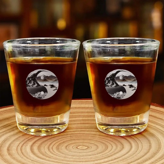 Ying Yang - mountains - beach Shot Glasses
