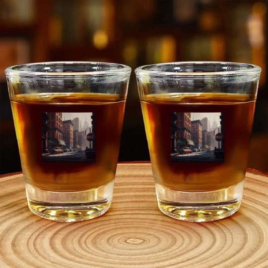 New York City Art Iconic Place Drawing Canvas Shot Glasses