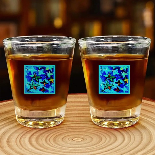 Blue Starry Night Sky Painting. Buy Now Shot Glasses