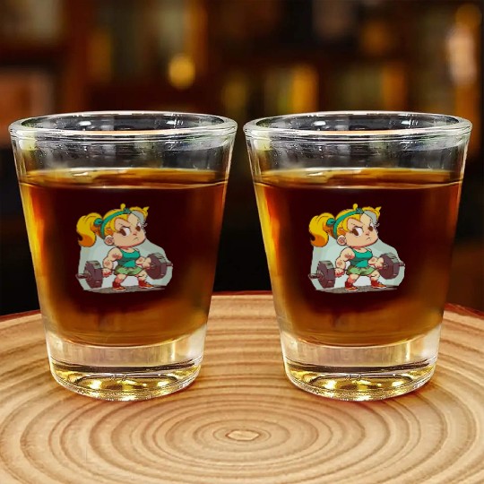 gym girl cartoon style Shot Glasses