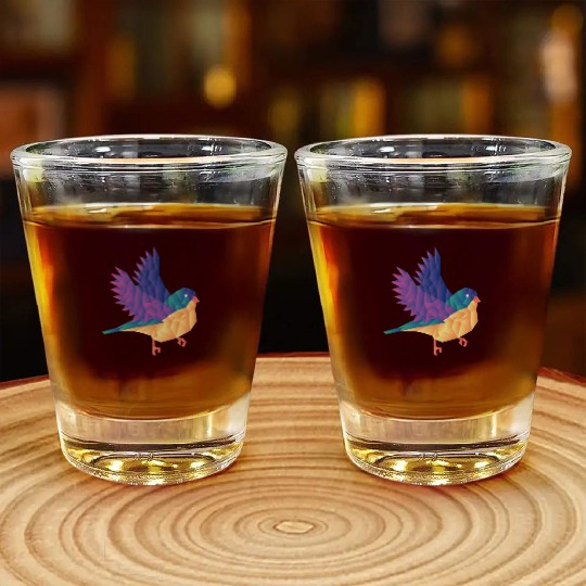 Polygon Shape Multi Colored Bird Pattern Nature Shot Glasses