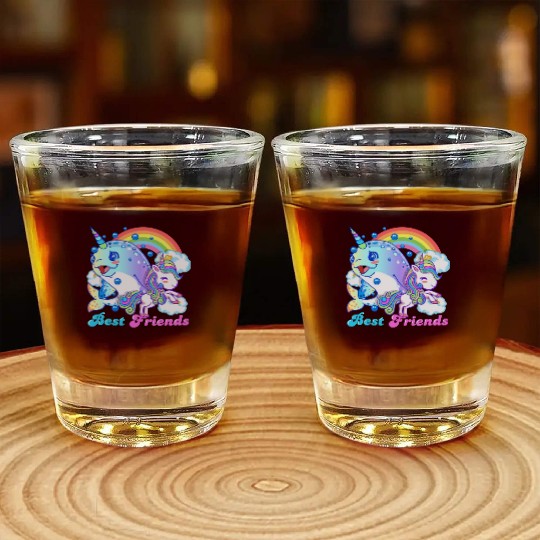 Cute Horned Narwhal And Unicorn Best Friends Shot Glasses