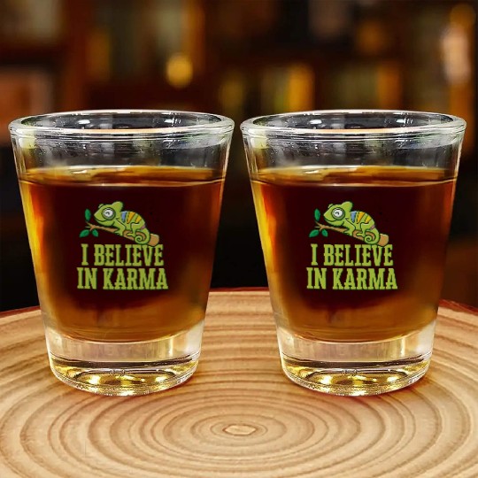 Happy Green Chameleon Karma Believer Shot Glasses