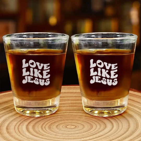 Catholic Christian Love Like Jesus Preppy Groovy Shot Glasses