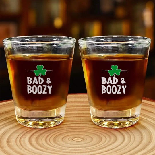 Bad And Boozy St Patricks Day Drinking Shamrock Ir Shot Glasses
