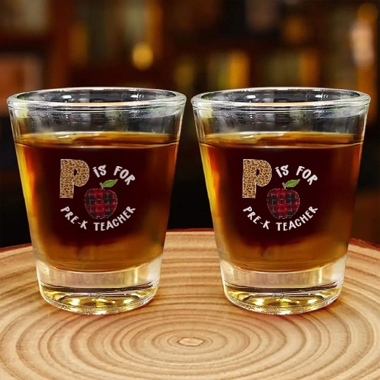 P Is For Pre K Teacher Leopard Buffalo Plaid T Shot Glasses