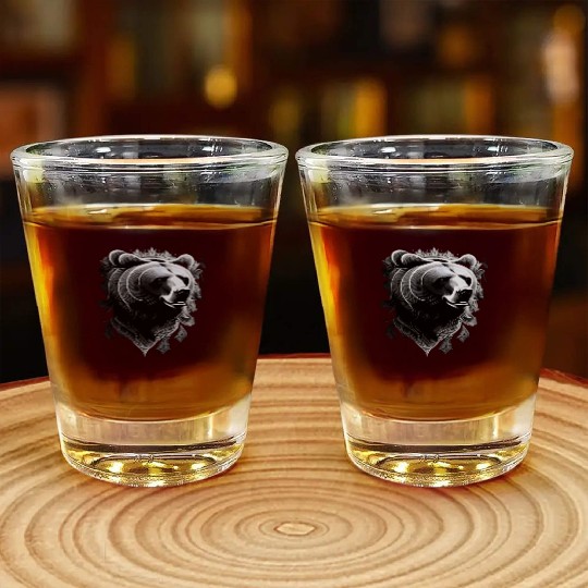 Dark muzzle black and white Shot Glasses Russian Ornam.