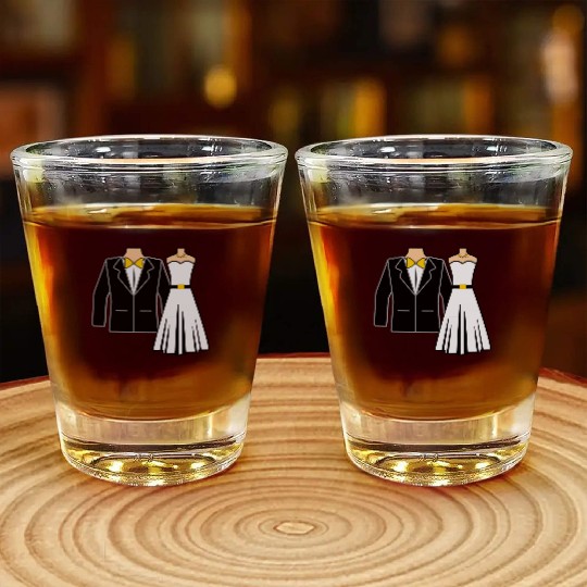 Wedding clothes bride groom Shot Glasses
