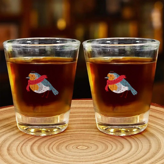 Robin With a Scarf Shot Glasses