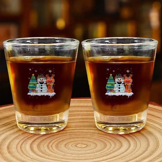 Christmas Tree Snowman Reindeer Book Stack Shot Glasses
