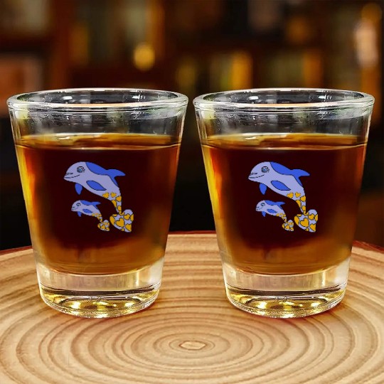 The Endearing Dance of Dolphin Mom and Kid Shot Glasses