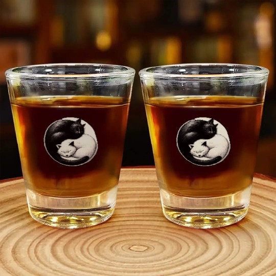 Yin and yang cats sleeping Shot Glasses