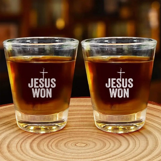 Jesus Won Religious Christian Jesus Holy Cross Shot Glasses