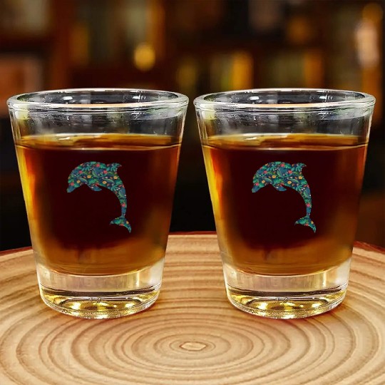 Dolphin Tropical Flower Floral Shot Glasses
