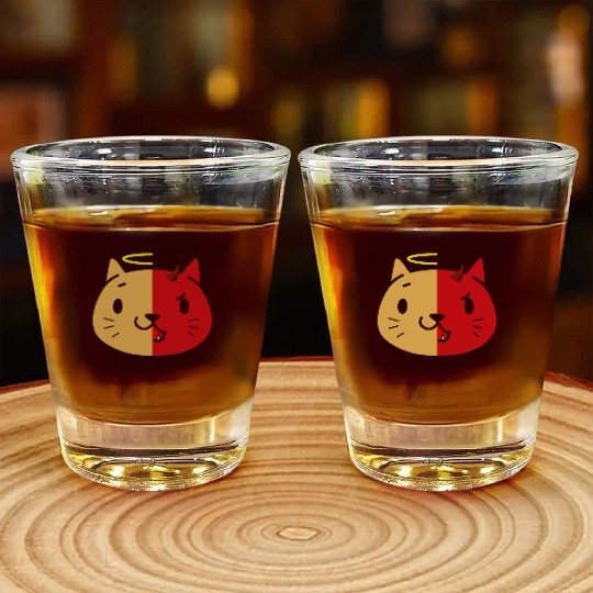 Two Face Cat Angel And Devil Shot Glasses