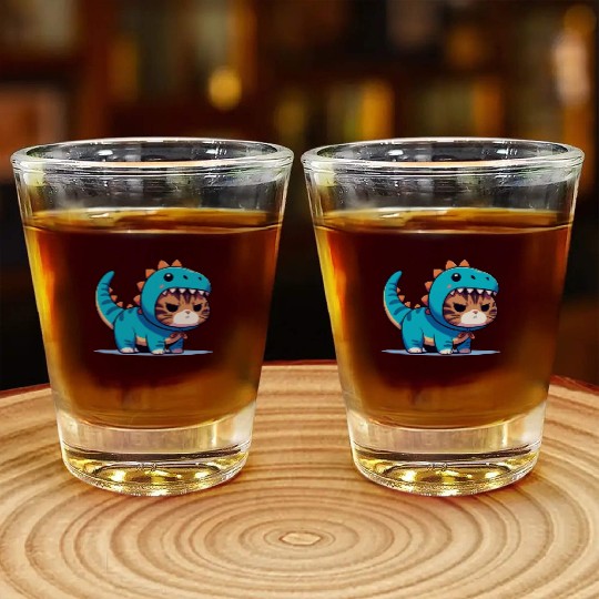 Grumpy Cat in Velociraptor Costume Shot Glasses
