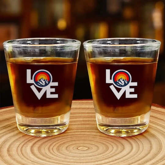 I Love Mountains Retro Sunset Design. Shot Glasses