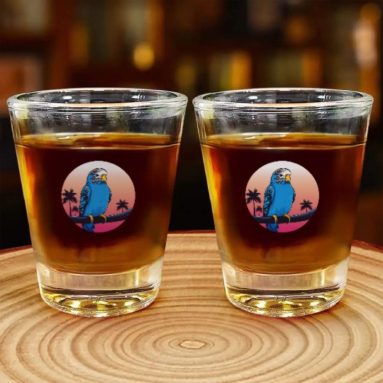 Synthwave Blue Budgie 2 Shot Glasses