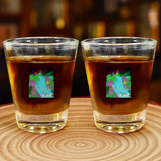 Northern Lights Waterfall Serenity with Swimmers Shot Glasses
