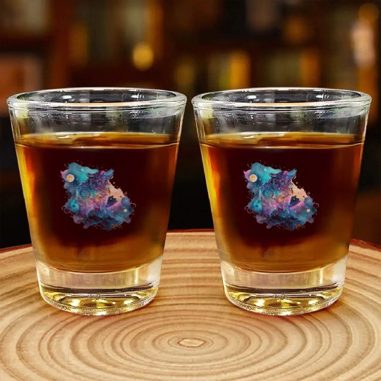 Wolf Print, Cosmic Wolves, Animal Print, Cosmos Shot Glasses