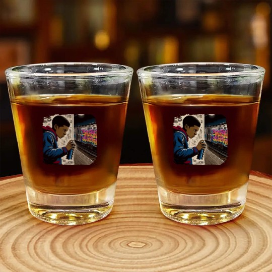 AI Teen in Underground Subway Layup -Masked Border Shot Glasses