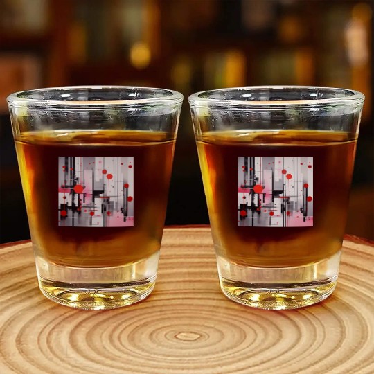 Red Black Light Pink and Gray Dots and Lines Shot Glasses
