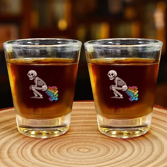 Skeleton Farting Rainbows LGBTQ Gay Lesbian Queer Shot Glasses