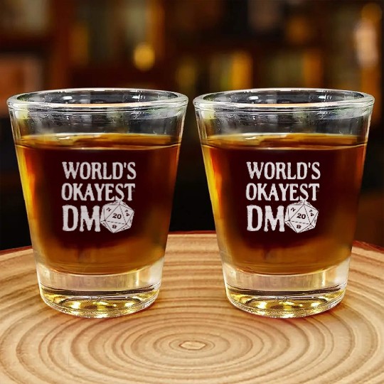 World's Okayest DM D20 Dice Dungeon Dragons Gaming Shot Glasses