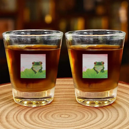 Green Frog Relaxing in the Pond Shot Glasses