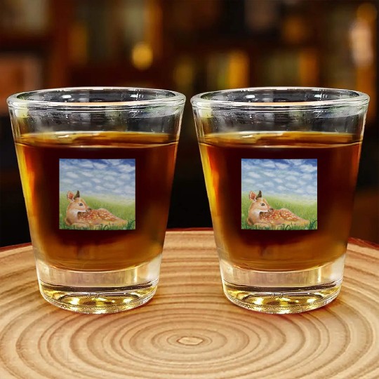 Cute Little Fawn in the Grass Illustration Shot Glasses