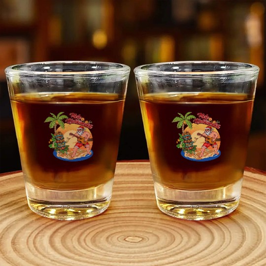 Mele Kalikimaka Funny Santa Playing Guitar Hawaii Shot Glasses