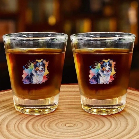 Border Collie Watercolor Shot Glasses