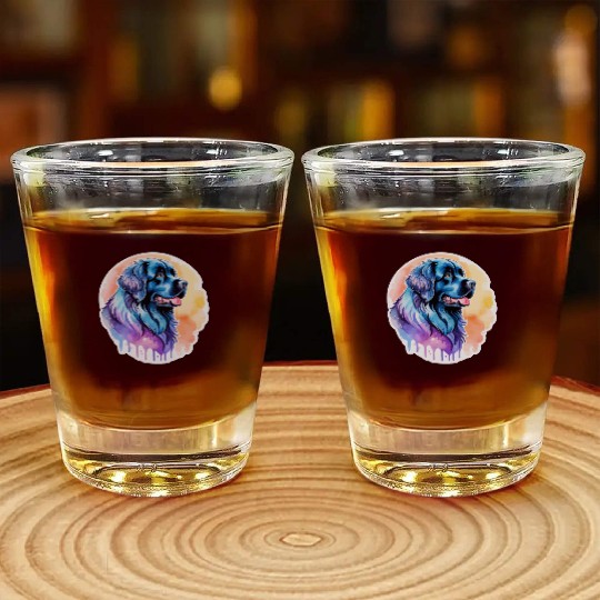Newfoundland Dog Watercolor Shot Glasses