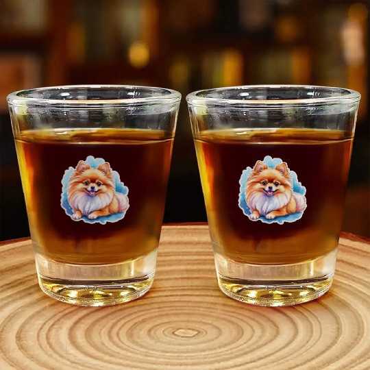 Pomeranian Watercolor Shot Glasses