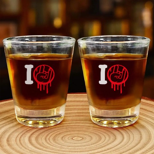 I Love Heavy Metal Hard Rock Music Graffiti Heart Shot Glasses
