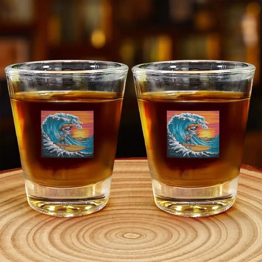 Surfing Skeleton Vibes Surfing Lifestyle Retro Shot Glasses