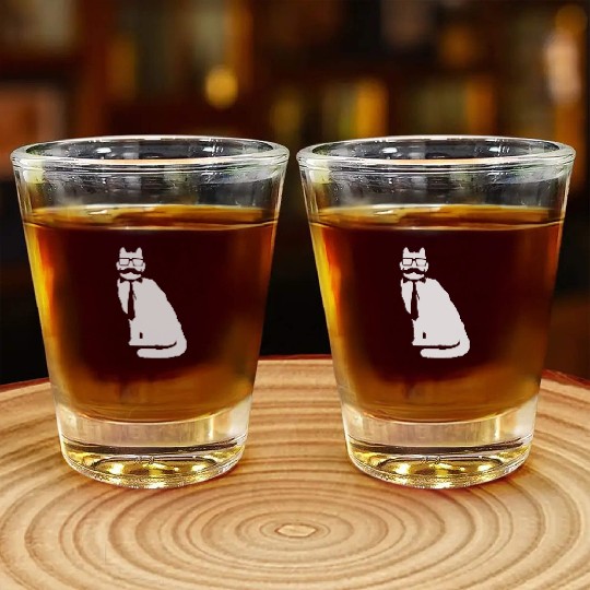 Nerd Cat Horn-rimmed Glasses Geek Smart Kitten Fun Shot Glasses