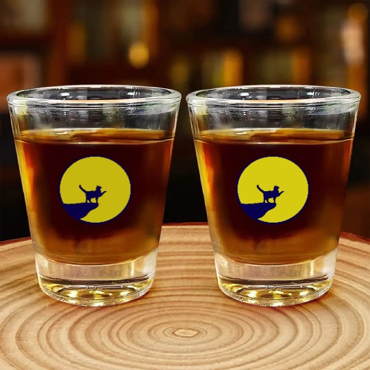 Cat Moon Cliff At Night Werewolf Round Howling Fun Shot Glasses