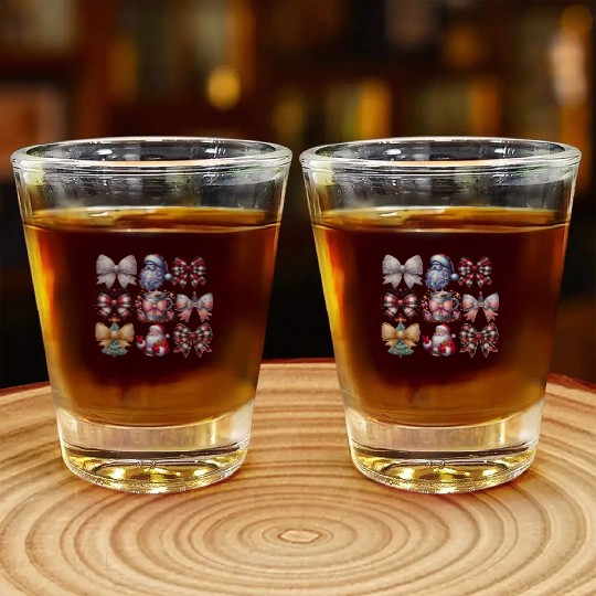 Coquette Bow Santa Christmas Tree Cake Candy Shot Glasses