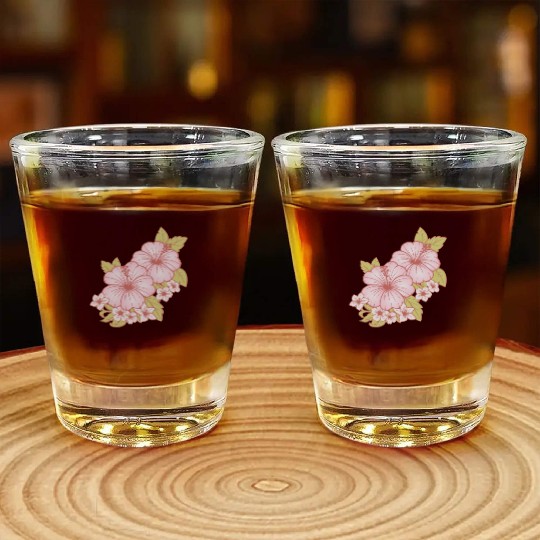 Hawaii Hawaiian Girl Hibiscus Flower Shot Glasses