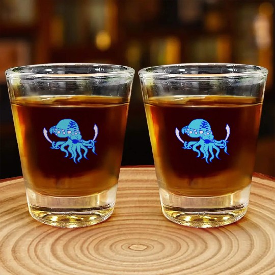 Evil Octopus Pirate Cool Cephalopod Squid Cartoon Shot Glasses